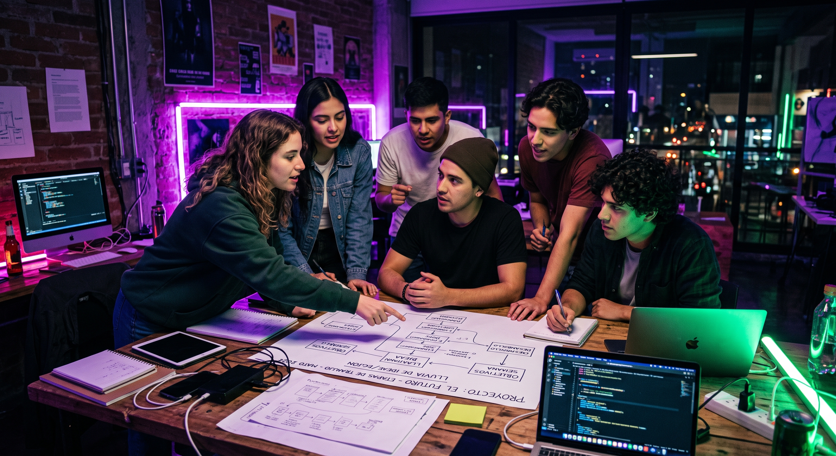 Jóvenes compartiendo ideas alrededor de una mesa